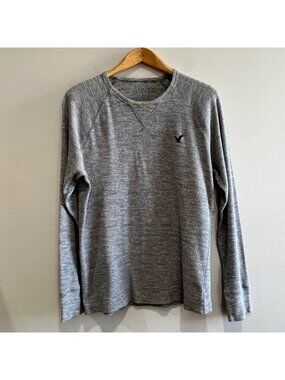 American Eagle Outfitters Y2K Thermal Shirt Mens L Gray Waffle Knit Long Sleeve